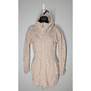 Aran Crafts Sweater Cardigan Womens XS Tan Merino Wool Knit Full Zip Long Sleeve